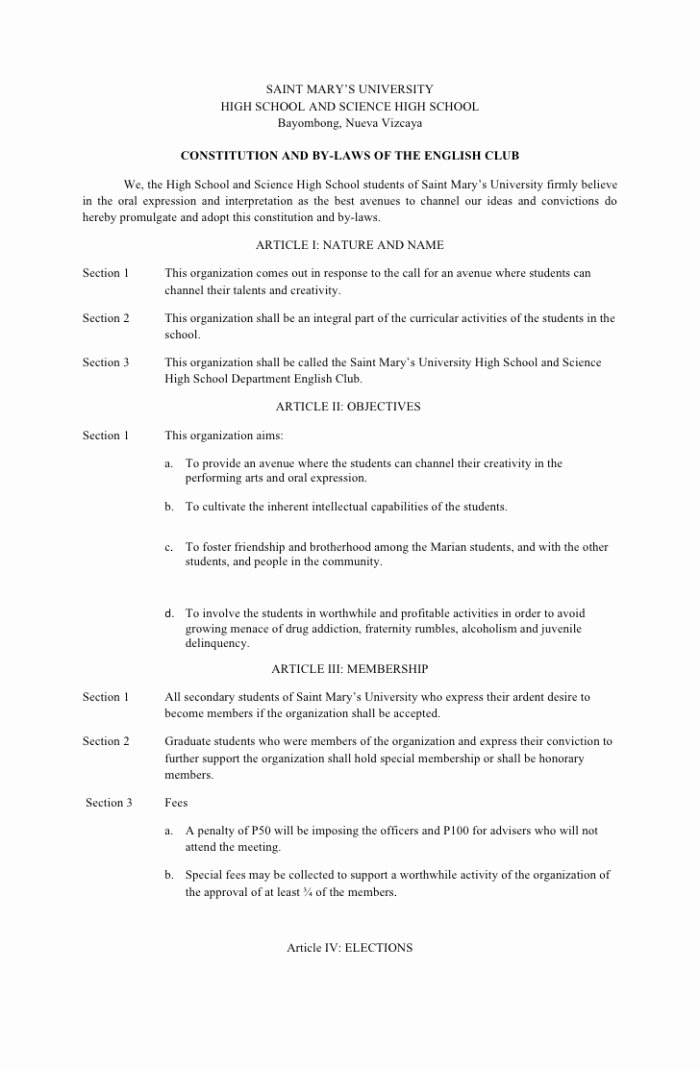 Club by Laws Template Awesome Church Constitution Sample Pdf Templates Resume