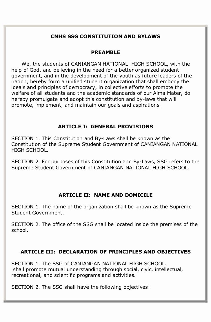 Club by Laws Template Elegant Cnhs Ssg Constitution and bylaws 1