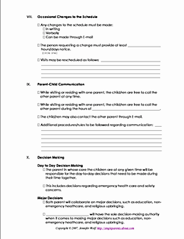 Co Parenting Agreement Template Best Of Free Printable forms for Single Parents