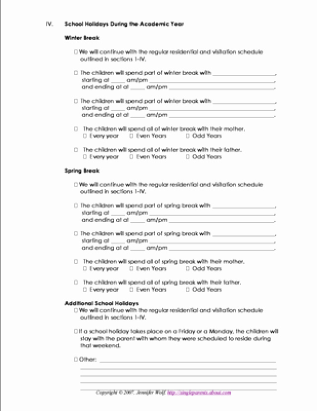 Co Parenting Agreement Template Lovely 4 Free Printable forms for Single Parents