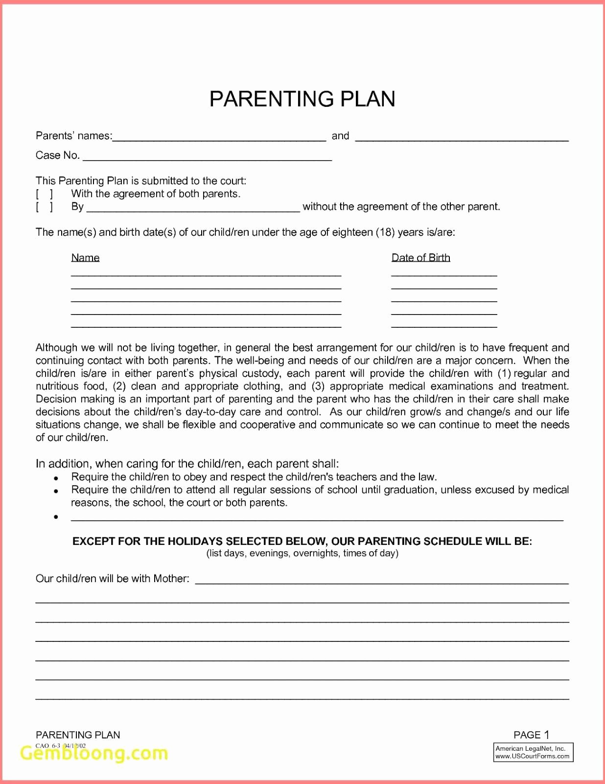 Co Parenting Agreement Template Luxury Co Parenting Agreement Template original Fresh Child