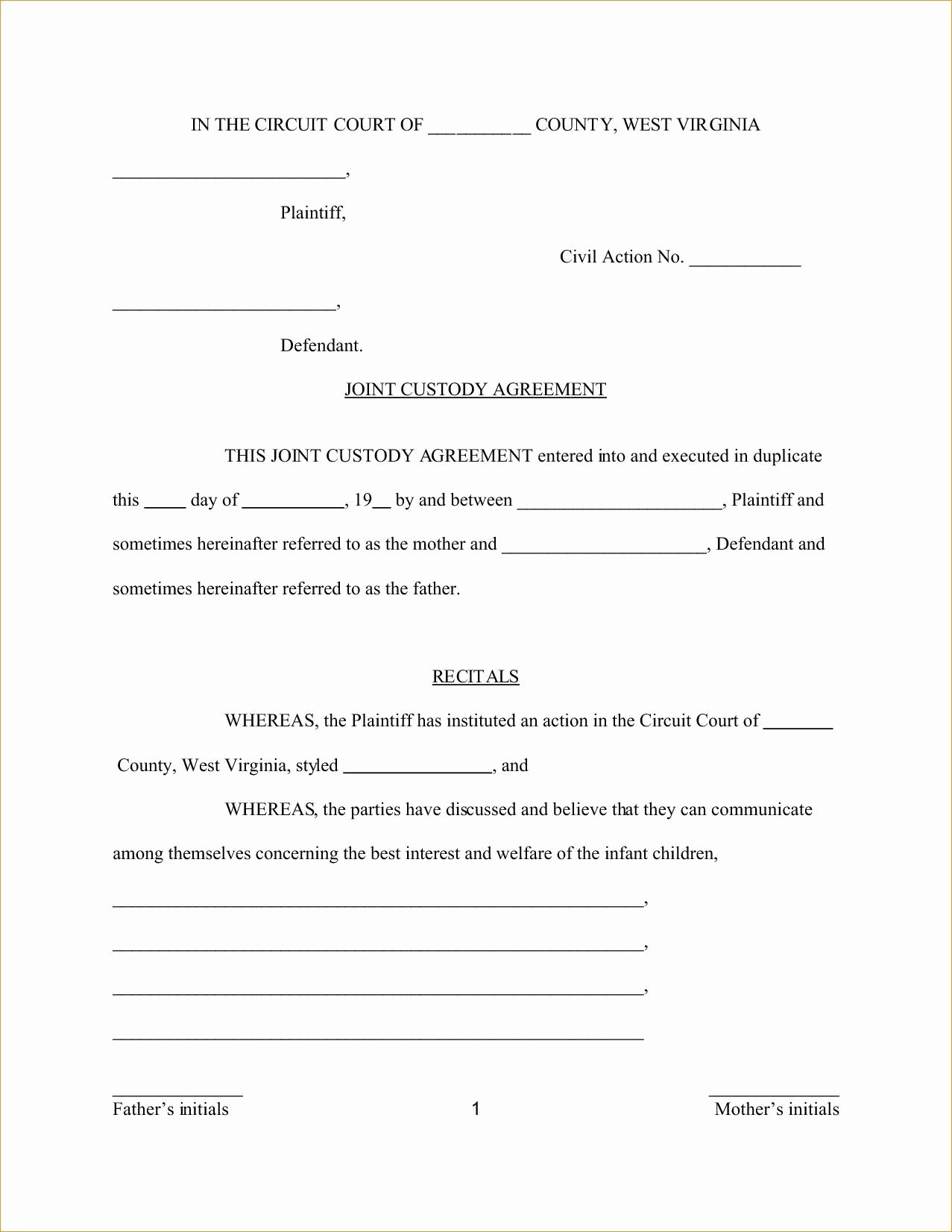 Co Parenting Agreement Template New Co Parenting Agreement Template Awesome Custody Agreement