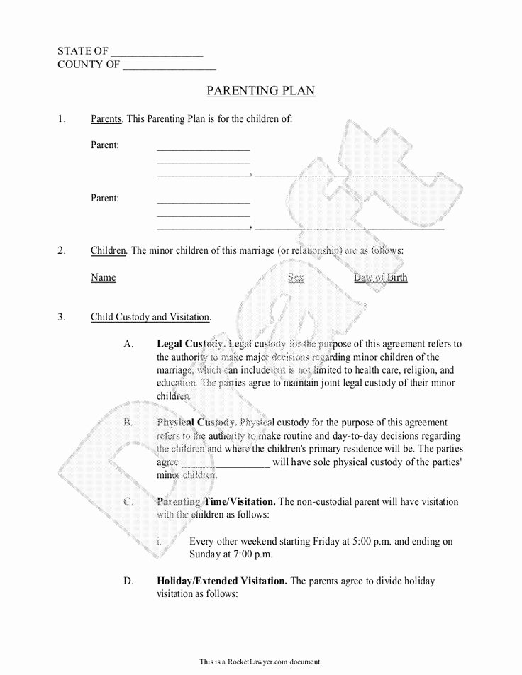 Co Parenting Agreement Template Unique Parenting Plan Child Custody Agreement Template with