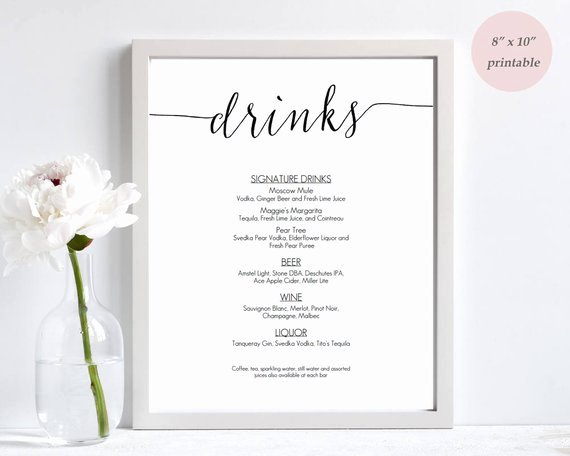 Cocktail Menu Template Free Beautiful Drinks Menu Template Printable Wedding Bar Sign Editable