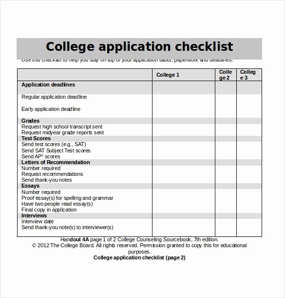 College Application Checklist Template Luxury College Application Checklist Template Epp Acpfo