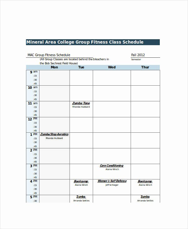College Class Schedule Template Best Of Excel Class Schedule Templates 8 Free Word Excel Pdf