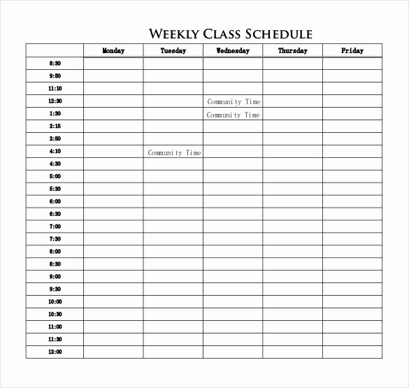 College Class Schedule Template Elegant College Class Schedule Template