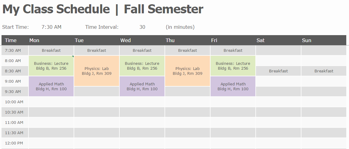 College Class Schedule Template Elegant Semester Class Schedule