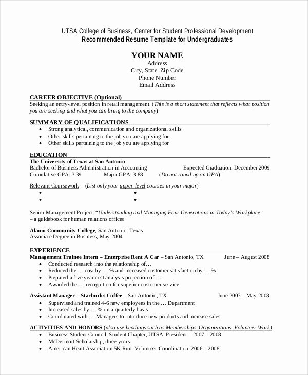 College Freshman Resume Template Inspirational College Student Resume 7 Free Word Pdf Documents