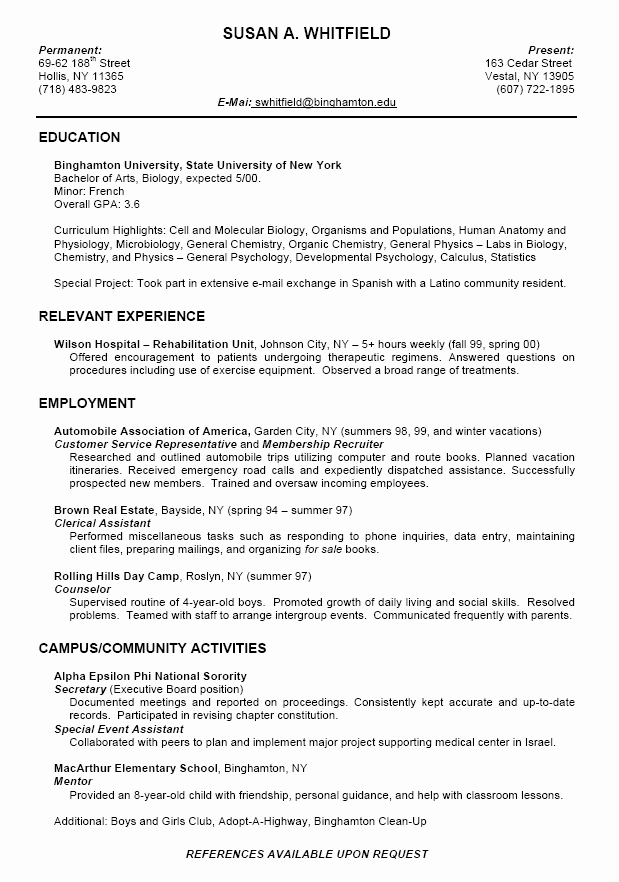 College Freshman Resume Template New College Student Resumes Examples Google Search