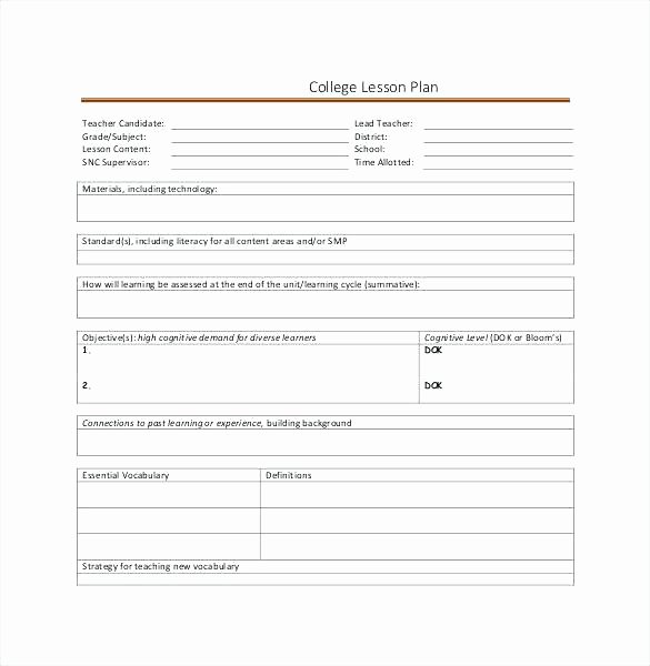 College Lesson Plan Template Inspirational Dok Lesson Plan Template Inclusive Lesson Plan Example