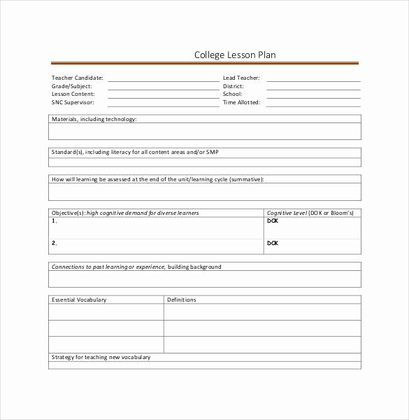 College Lesson Plan Template Lovely 59 Lesson Plan Templates Pdf Doc Excel