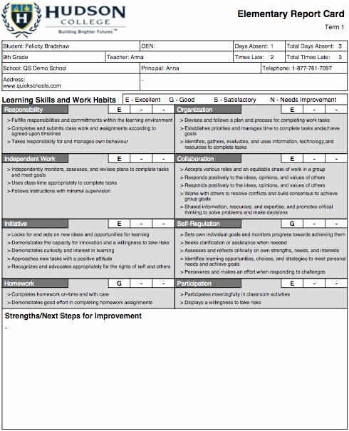 College Report Card Template Fresh the Hudson College Report Card Template
