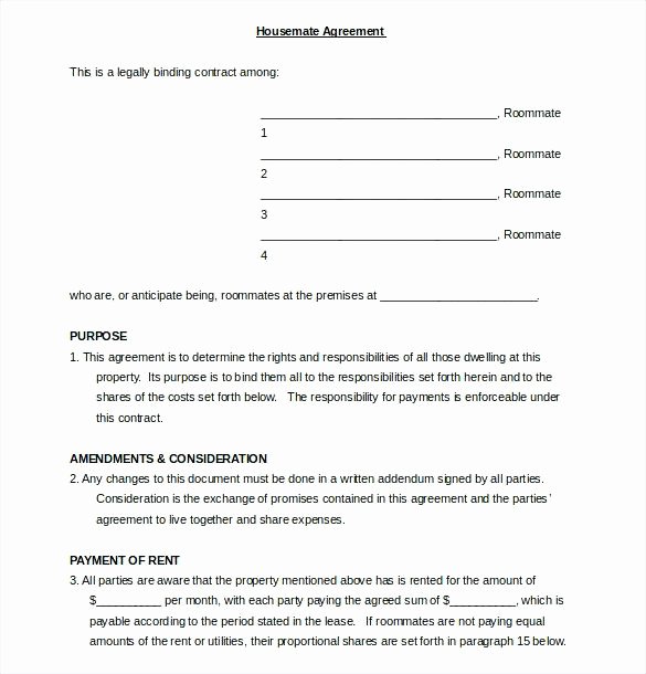 College Roommate Agreement Template Fresh Sample Roommate Agreement Unique Template Free Documents
