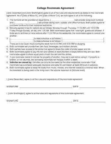 College Roommate Agreement Template Inspirational 31 Sample Agreement Templates In Microsoft Word