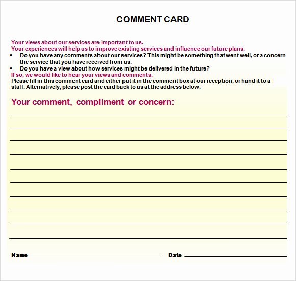 Comment Card Template Word Awesome 11 Ment Cards Pdf Word Adobe Portable Documents