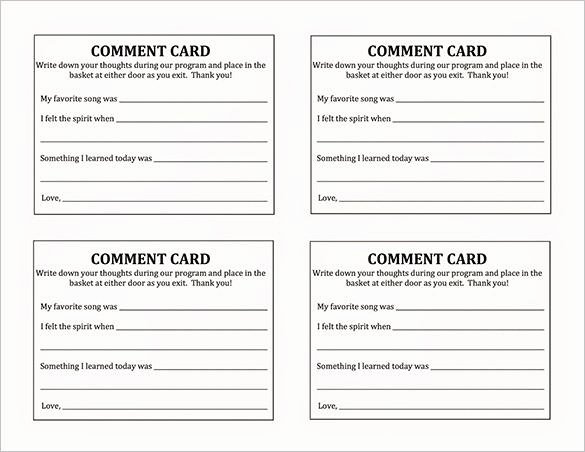 Comment Card Template Word Beautiful Ment Card Template Beepmunk