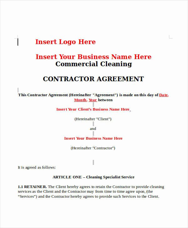 Commercial Cleaning Contract Template Fresh 12 Cleaning Contract Templates Docs Word Pages