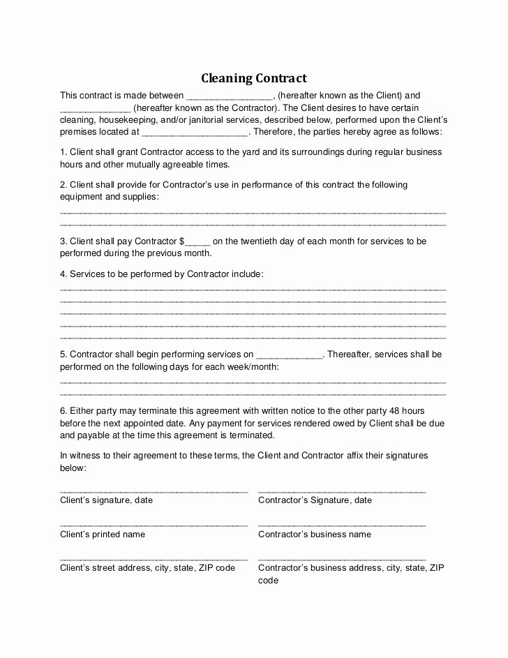 Commercial Cleaning Contract Template Unique Cleaning Contract