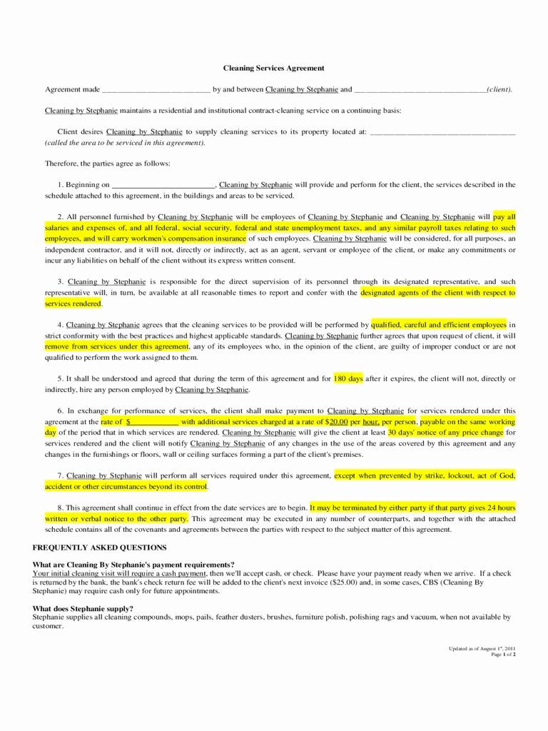 Commercial Cleaning Contract Template Unique Mercial Cleaning Service Agreement Template Detail
