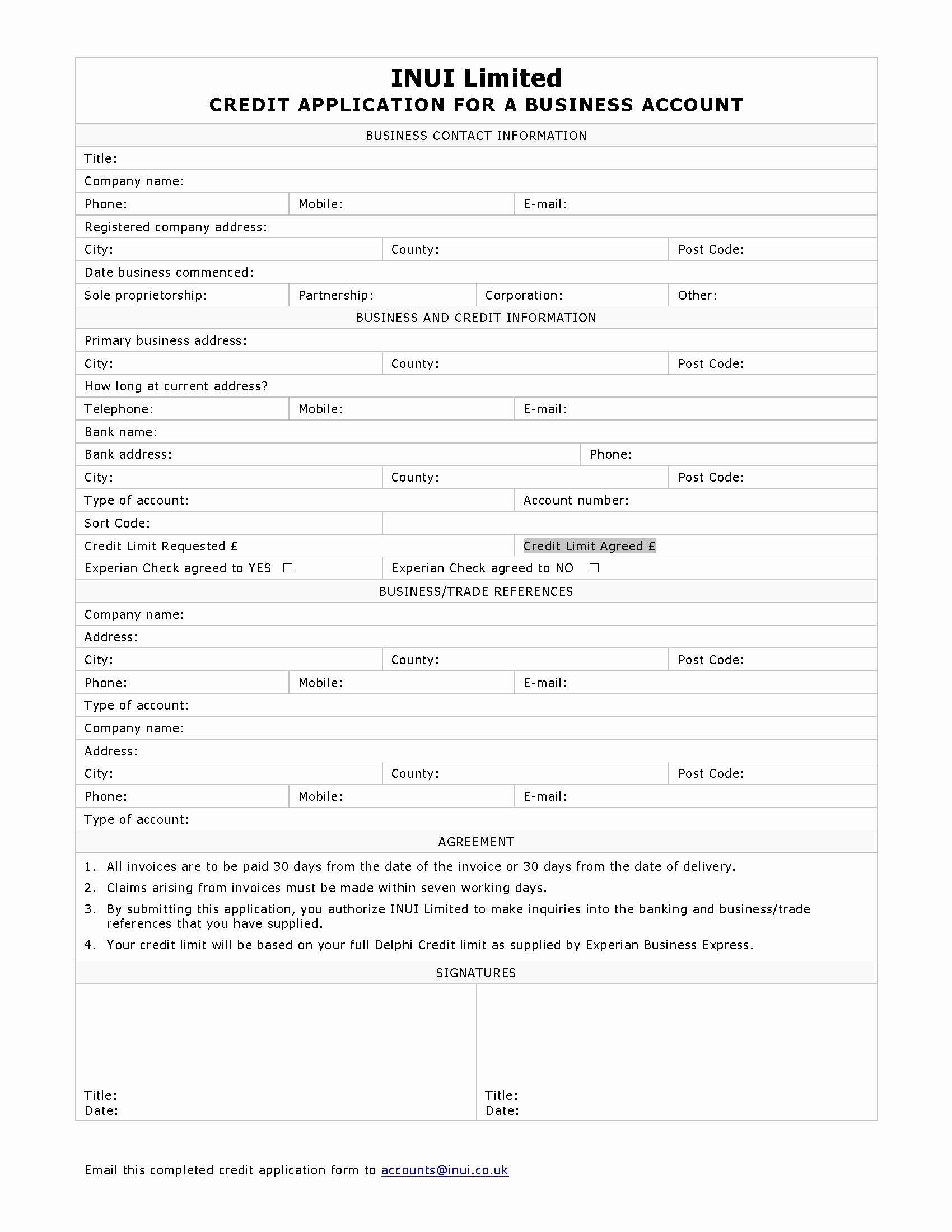 Commercial Credit Application Template Awesome Business Credit Application form
