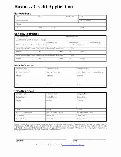 Commercial Credit Application Template Inspirational Free Printable Business Credit Application form form Generic