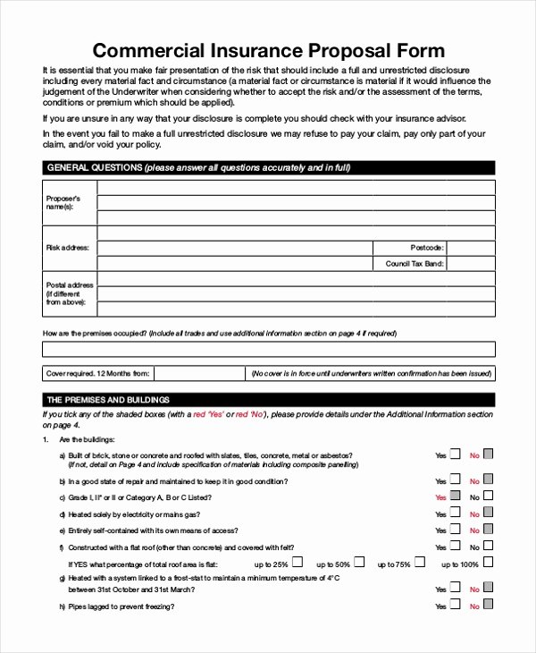 Commercial Insurance Proposal Template Unique Sample Insurance Proposal form 10 Free Documents In Pdf