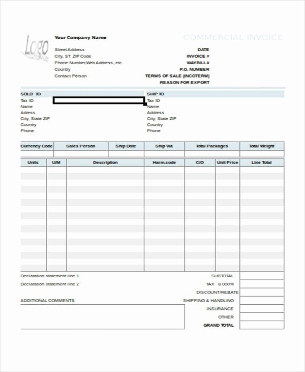 Commercial Invoice Template Excel Awesome 6 Excel Invoice Templates