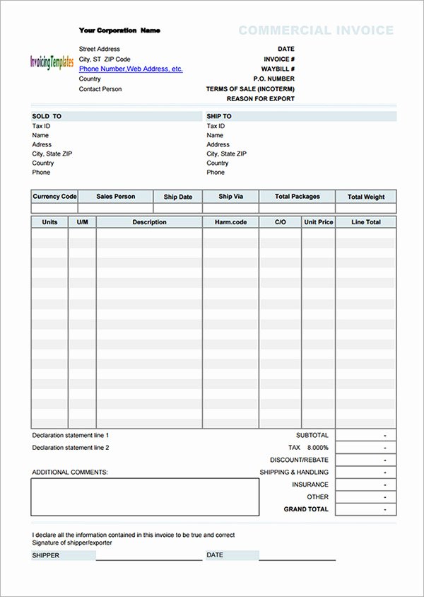 Commercial Invoice Template Excel Elegant 18 Free Mercial Invoice Templates