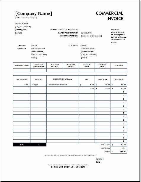 Commercial Invoice Template Excel Elegant Mercial Invoice Download at