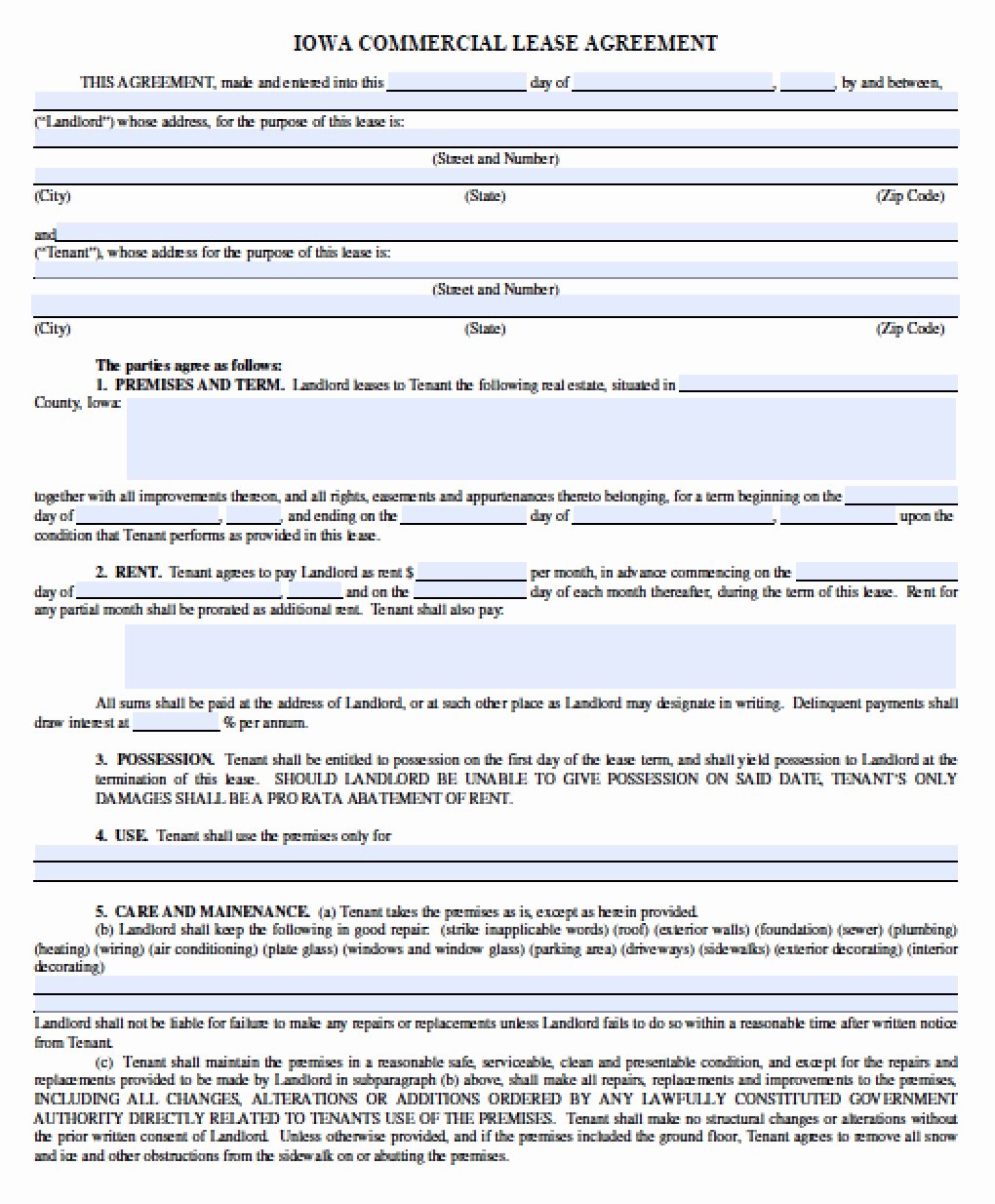 Commercial Lease Application Template New Free Iowa Mercial Lease Agreement Pdf