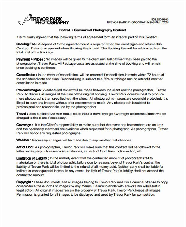 Commercial Photography Contract Template Elegant 23 Contract Templates