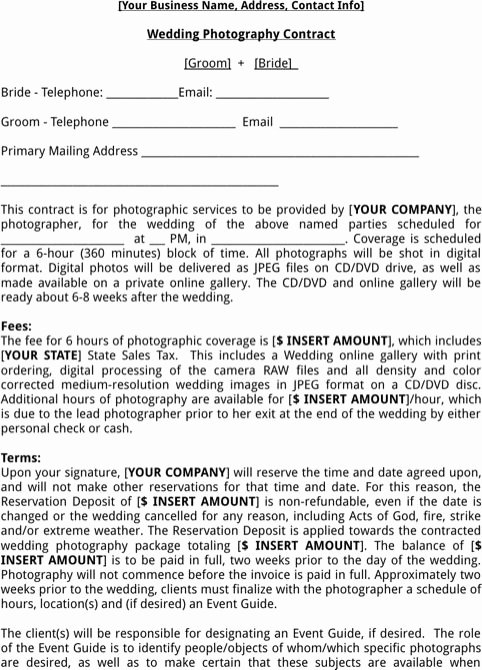 Commercial Photography Contract Template Inspirational Wedding Graphy Contract Template