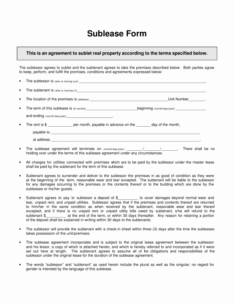 Commercial Sublease Agreement Template Beautiful Free Iowa Sublease Agreement form Word Pdf