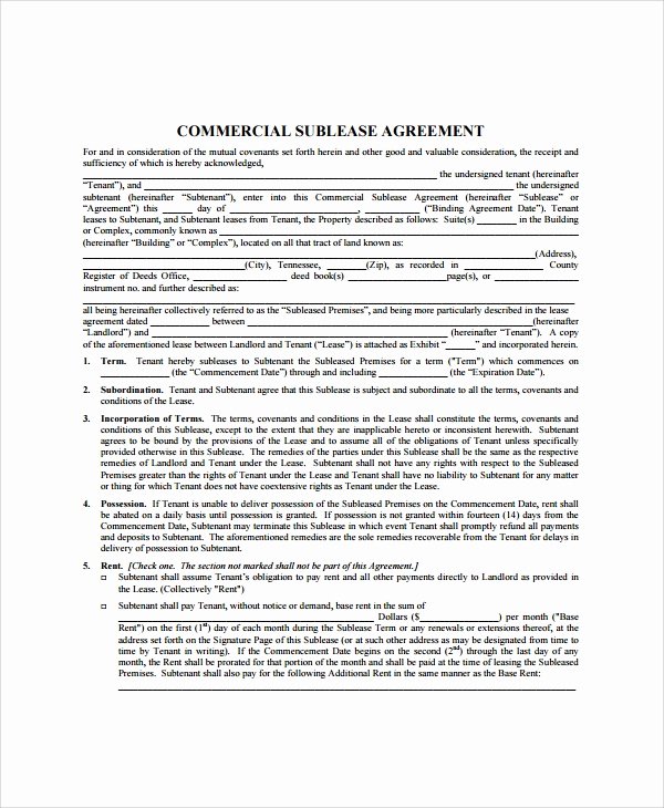 Commercial Sublease Agreement Template Elegant 9 Mercial Sublease Agreements