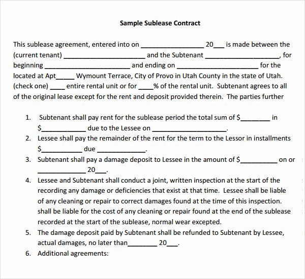 Commercial Sublease Agreement Template Inspirational Sublease Agreement 18 Download Free Documents In Pdf Word