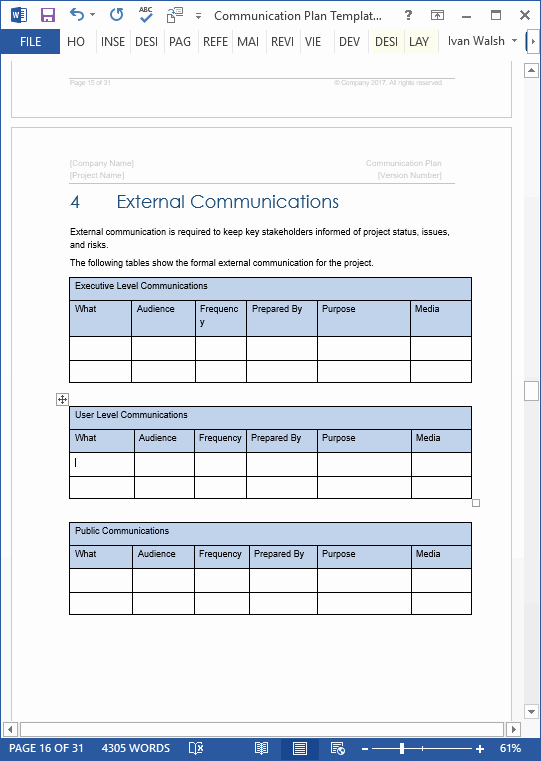 Communications Plan Template Word Lovely Munication Plan Templates • My software Templates