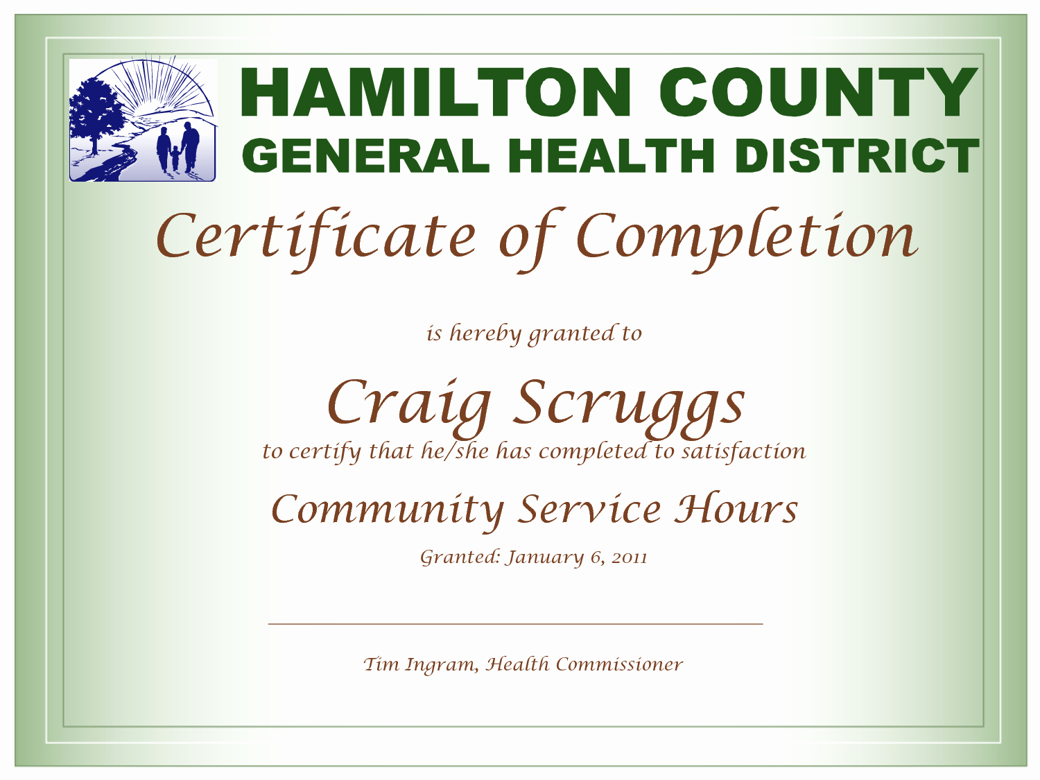 post munity service hours certificate