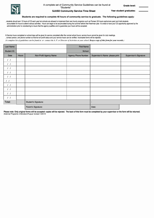 Community Service Timesheet Template Elegant Fillable Munity Service Time Sheet Printable Pdf