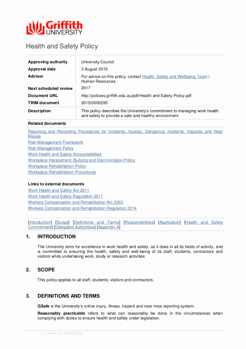Company Safety Policy Template Fresh 8 Free Workplace Safety Policy Templates Pdf