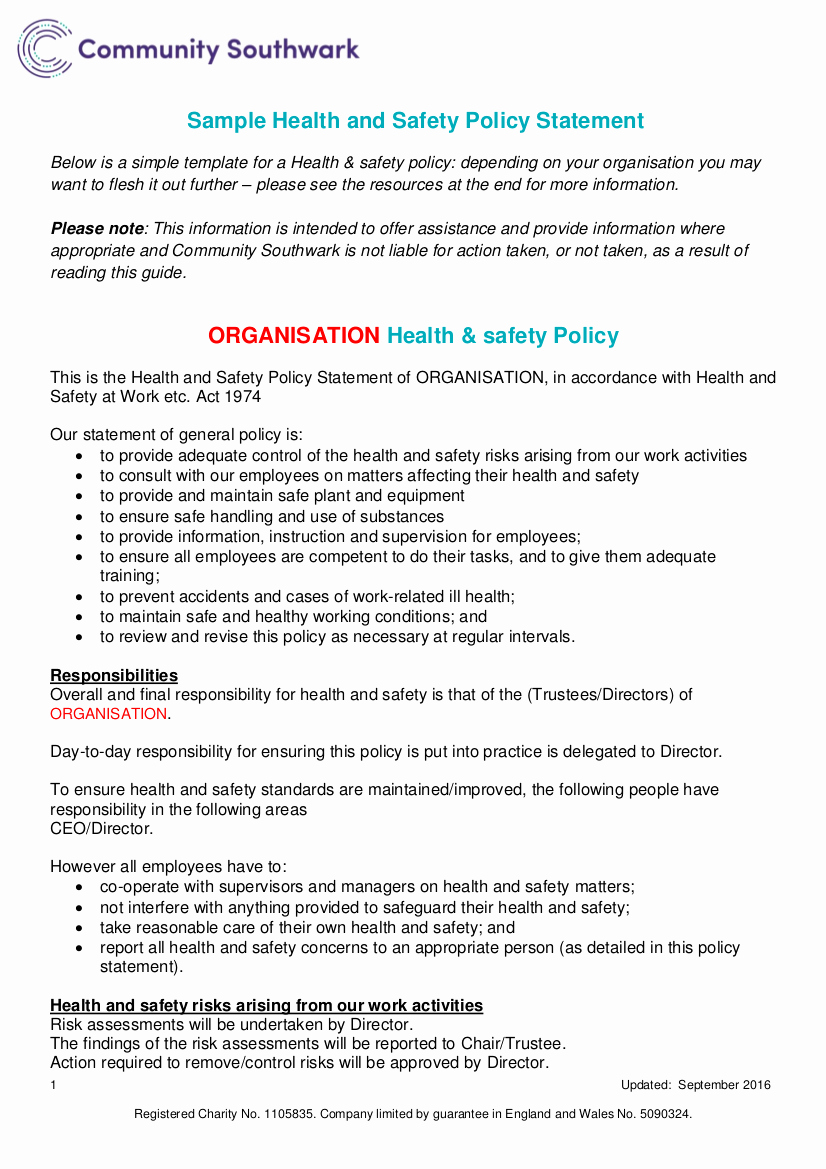 Company Safety Policy Template Unique 19 Health and Safety Policy Examples &amp; Samples
