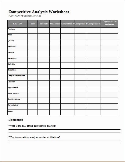 Competitor Analysis Template Excel New Petitive Analysis Worksheet for Ms Word