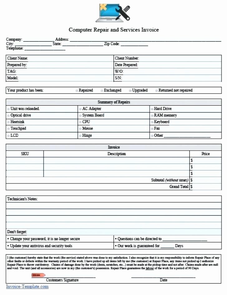 Computer Repair forms Template Best Of Shop Work order Template Auto Repair Automotive Invoice