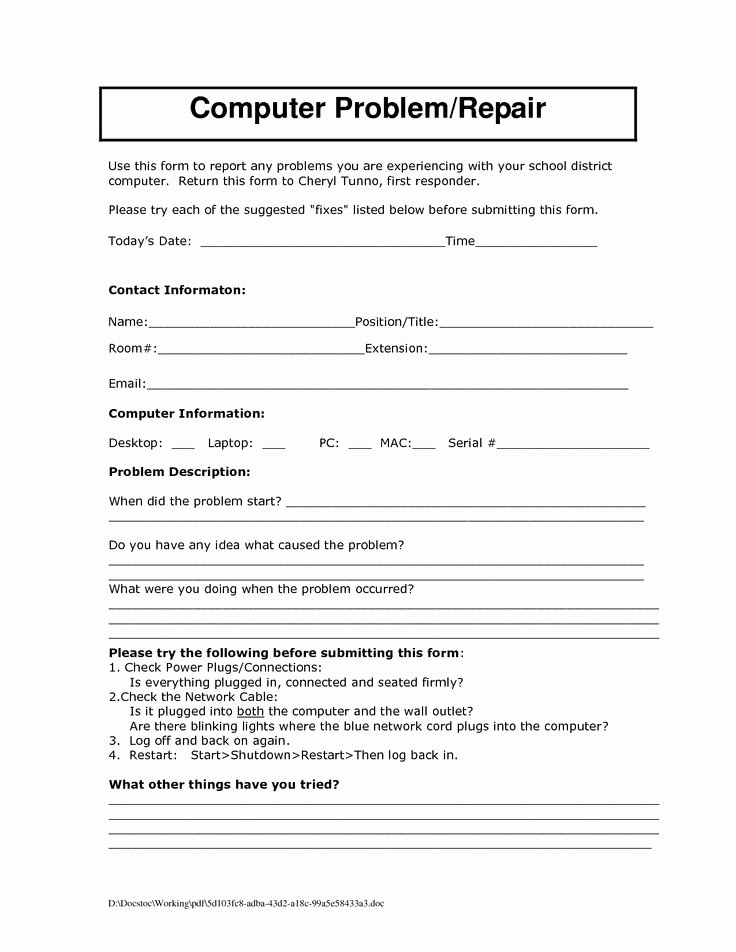 Computer Repair forms Template Lovely Puter Repair form Template