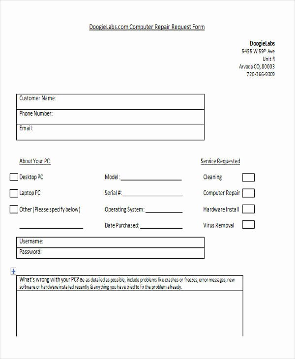 Computer Repair forms Template New 23 Service forms In Word