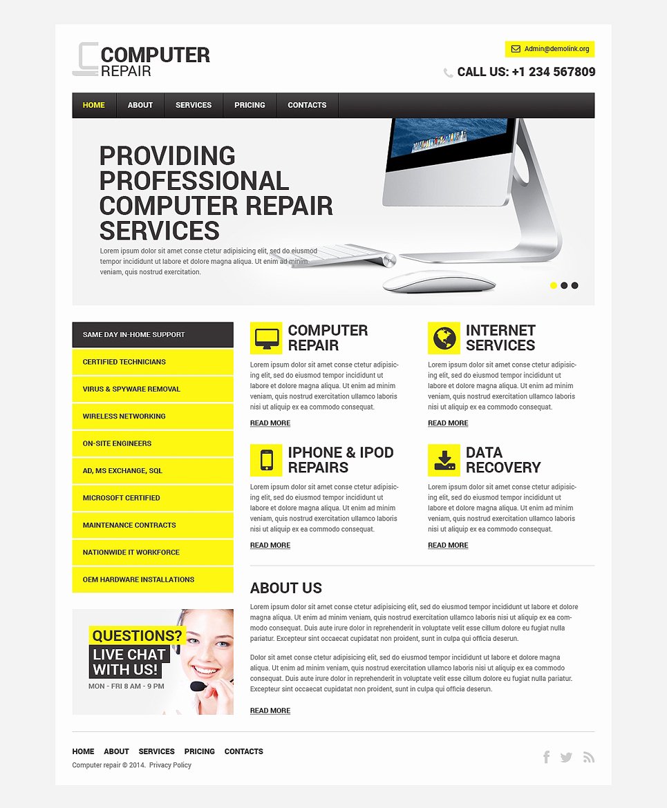 Computer Repair Web Template Elegant Puter Repair Responsive Website Template