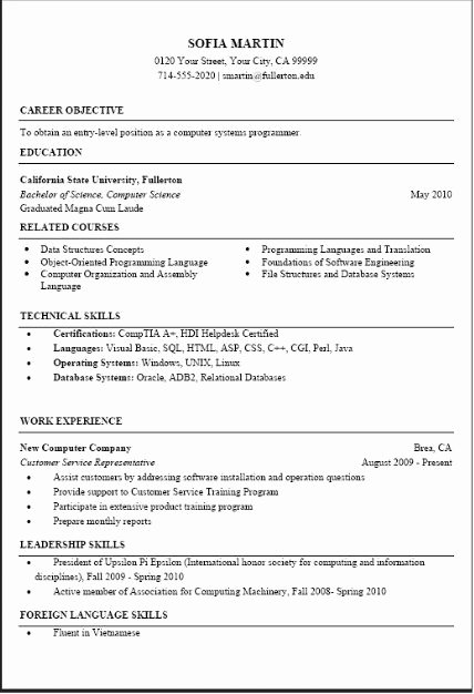 Computer Science Resume Template Beautiful Puter Science Resume Template Jobresumesample