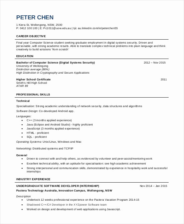 Computer Science Resume Template New 9 Student Resume Templates Pdf Doc