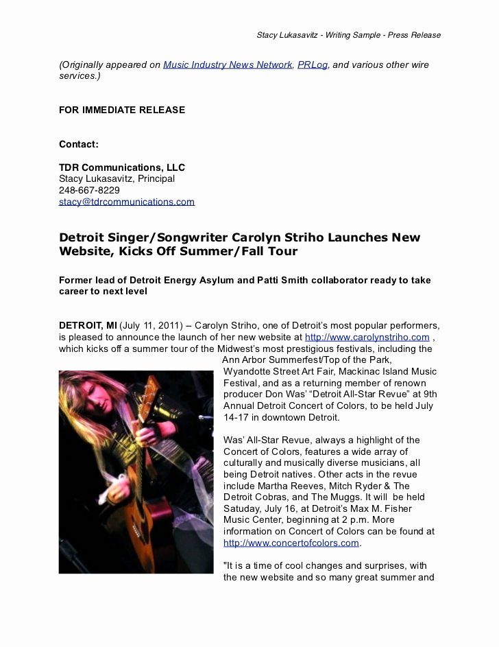 Concert Press Release Template Luxury Writing Sample Musician Press Release