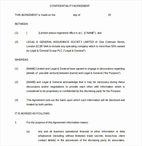 Confidentiality Agreement Template Word Best Of Confidentiality Agreement Templates 9 Free Word